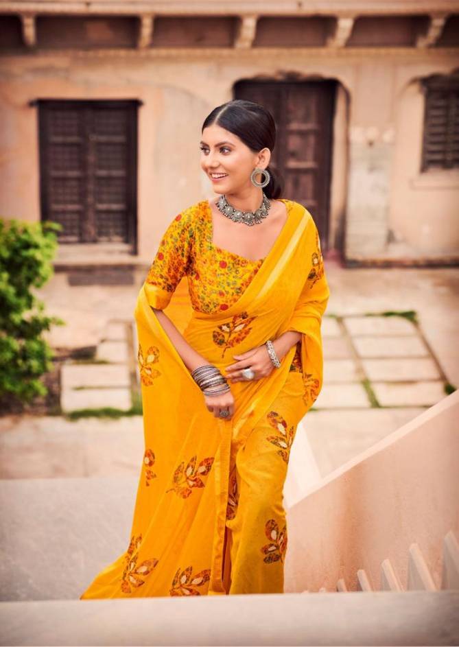 Kashvi Sunheri Ethnic Wear Printed Fancy Georgette Saree Collection